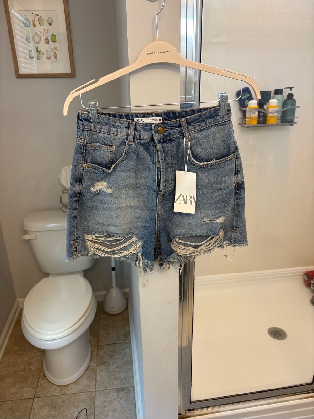 ZARA Light Blue Distressed Denim Cutoff Shorts